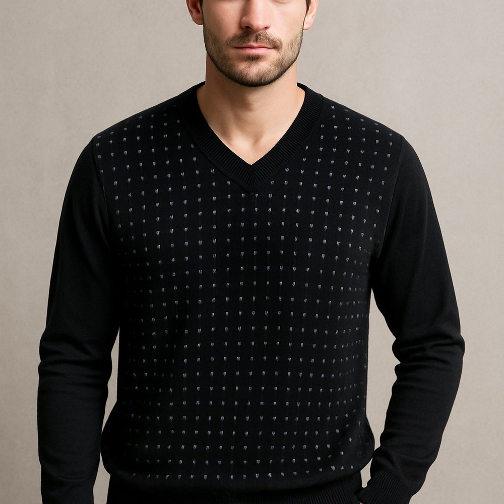 Peter Millar Black 100% Merino Wool V-Neck Sweater with Subtle Pattern L NWOT